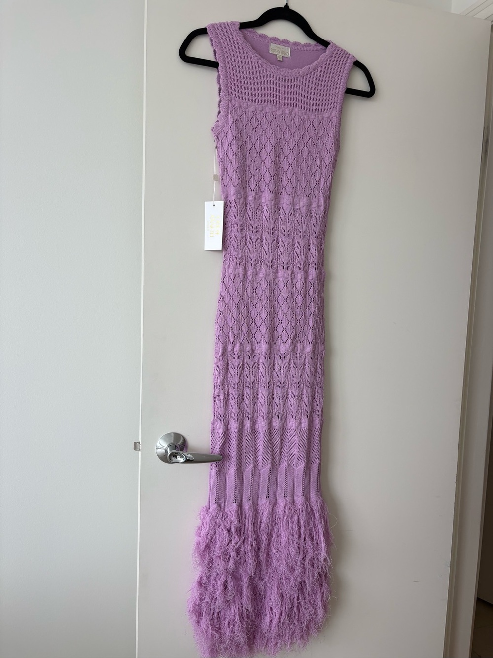 Ronny Kobo Collection Lilac Knit Maxi Dress with Feathered Hem - Girls